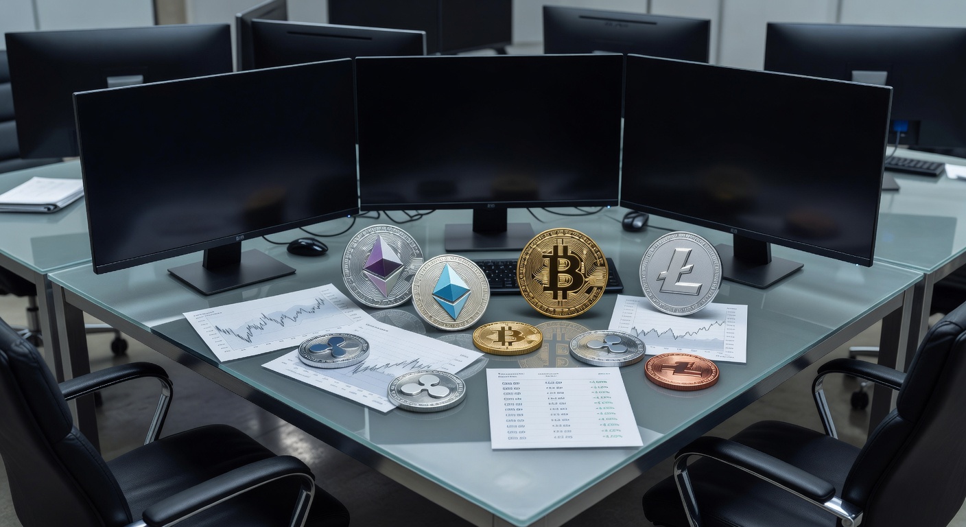 Assorted cryptocurrency icons and trading data