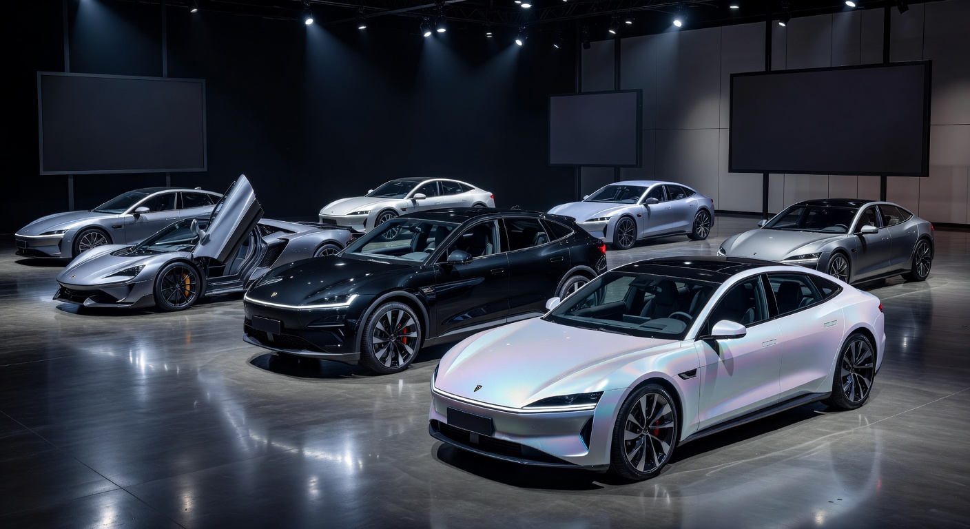 Collection of modern cars on display