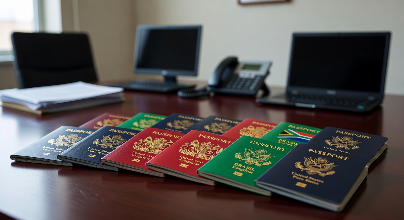 World passports on a table
