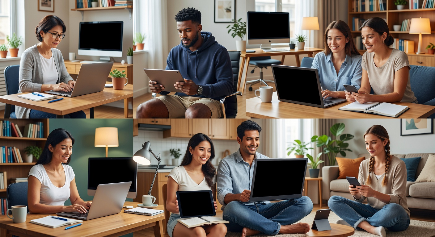 Illustration of people learning online together