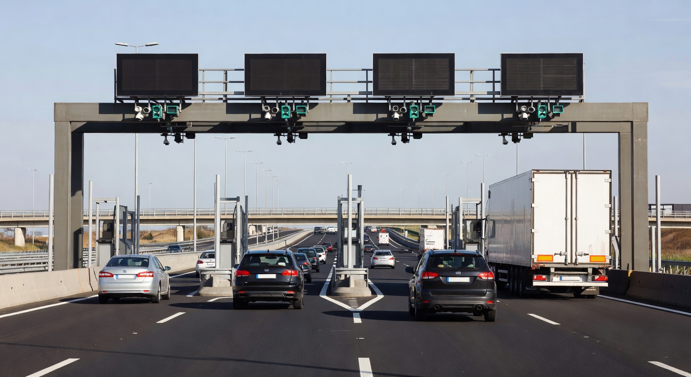 Toll gantry over highway