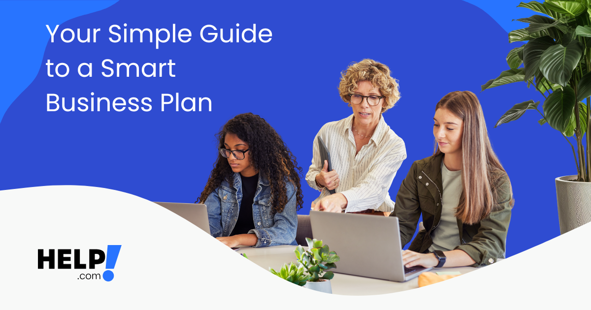 woman standing over two girls teaching them how to write a business plan.
