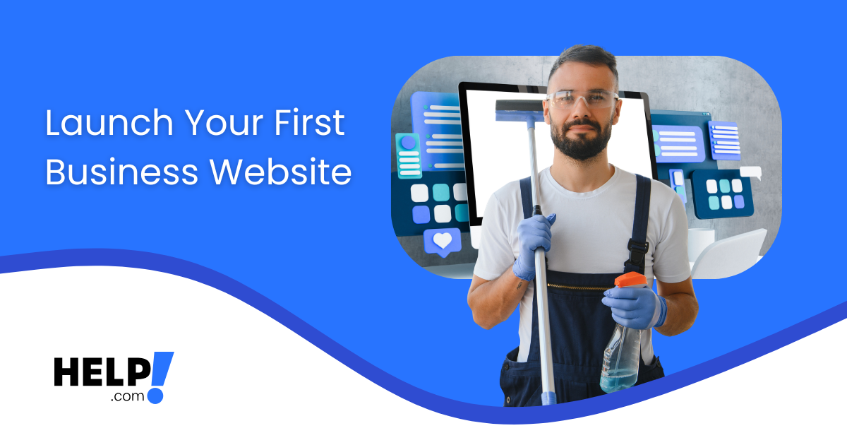 Male new business owner window cleaner standing in front of new website on laptop